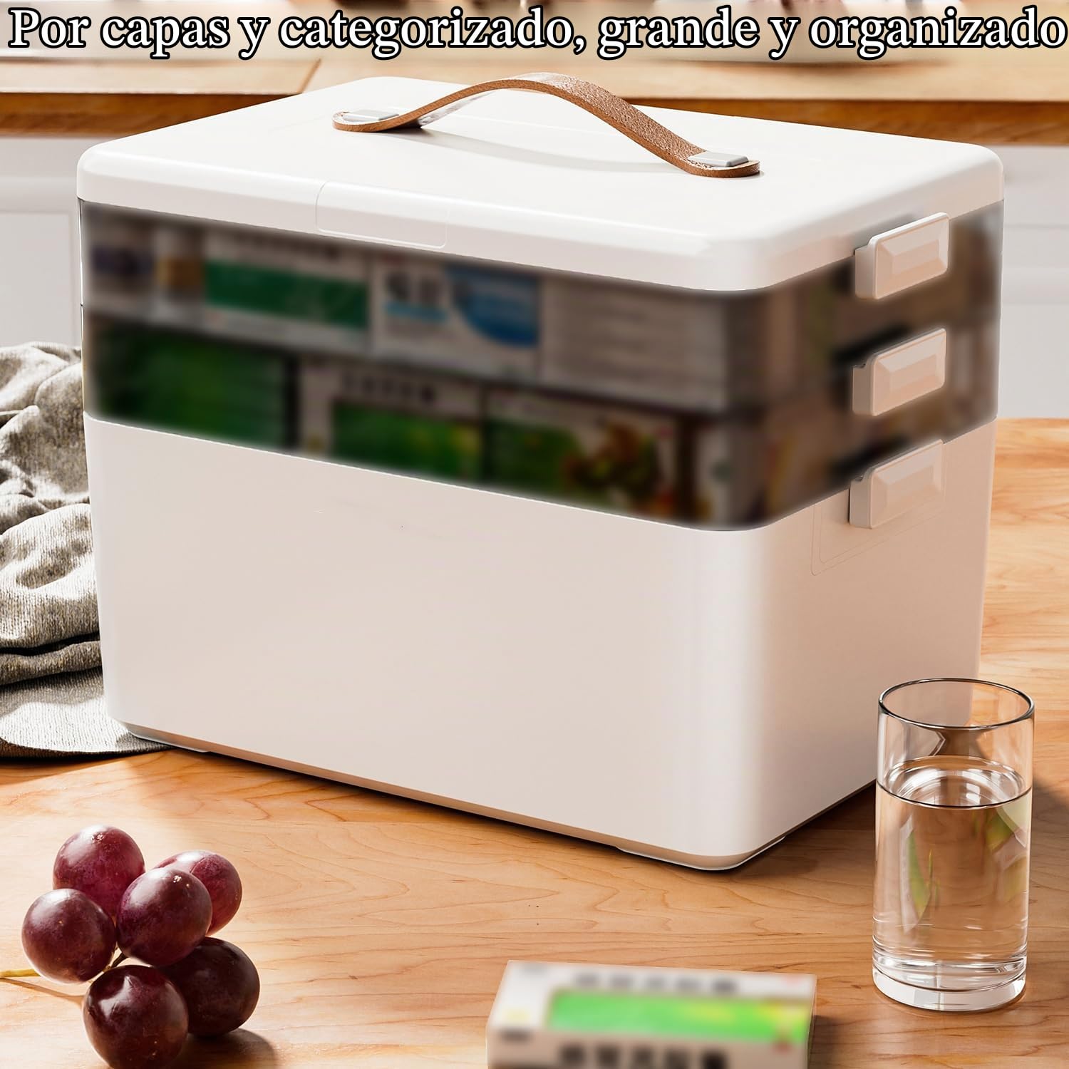 Caja de Almacenamiento Médica,Caja de Medicina de 3 Niveles,Multicapa con Asa de Transporte,para Joyas, Medicamentos y Cosméticos(Blanco)