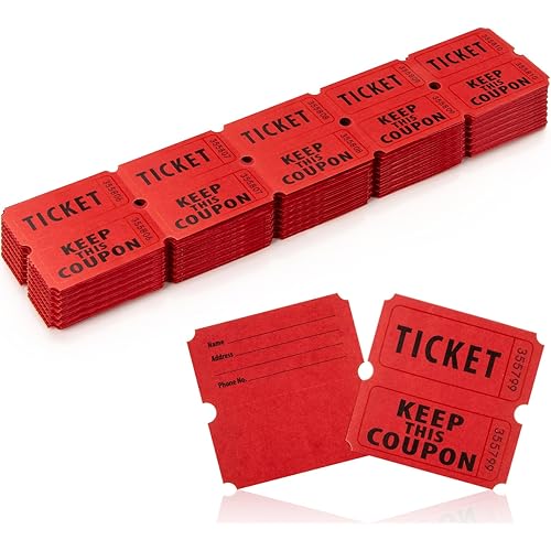 200PCS Double Roll Raffle Tickets - 50/50 Writable Raffle Tickets Perforated Line Consecutive Numbers Tearable Suitable for Raffles, Events, Carnivals, Entry, Party, Lottery, Prizes, Red