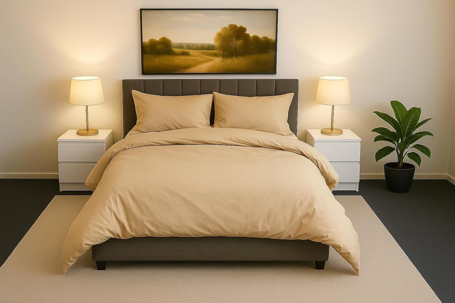 Arlinens Latte Plain Dyed Duvet Quilt Cover Bedding Set With Pillowcase In Following Colours And Sizes (Double, )
