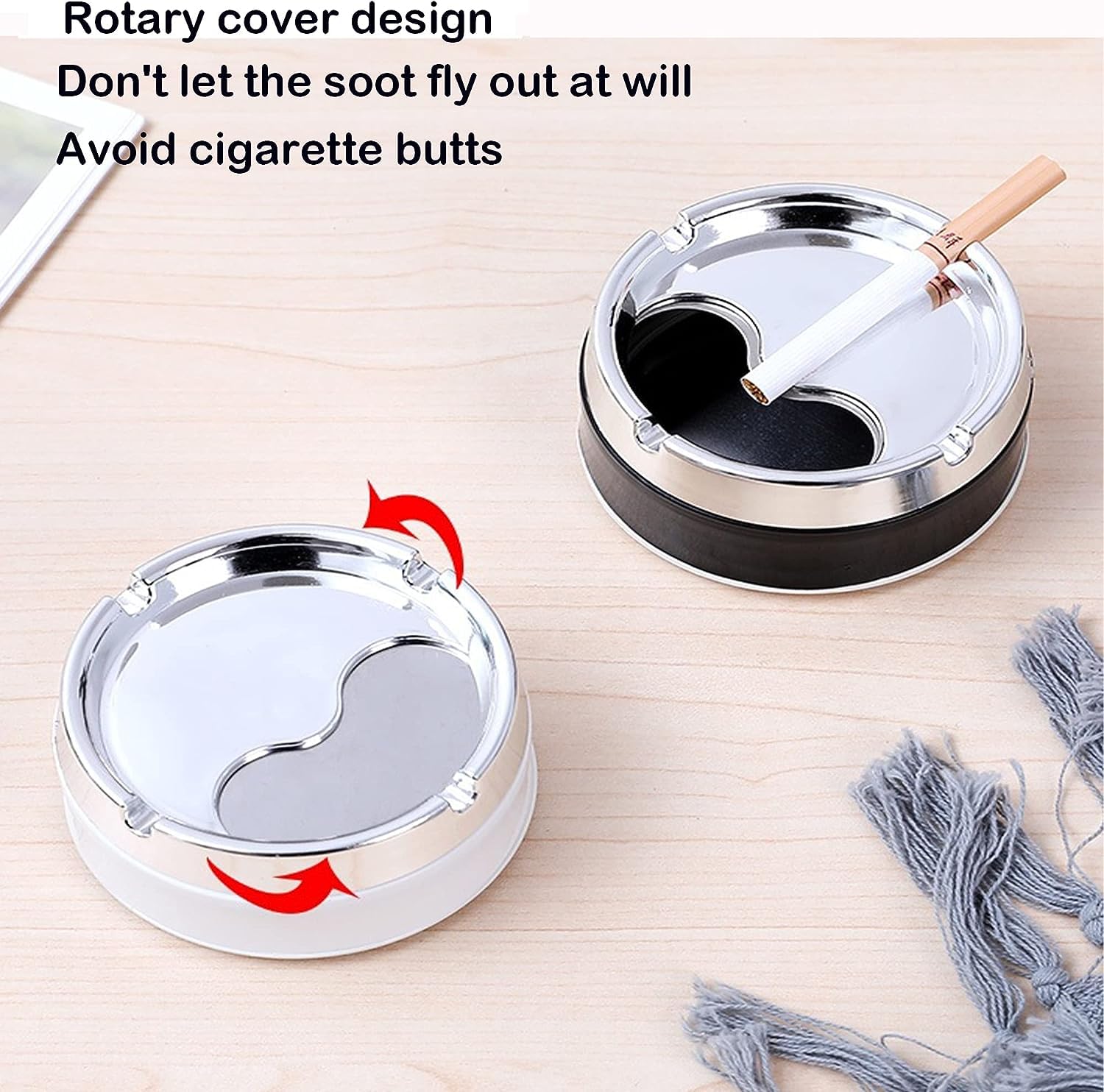 Navjai Round Cigarette Ashtray with Spinning Tray Plastic Multifunctional Portable Cigarette Ashtray with Lids Windproof Desktop Smoking Ash Tray for Home Office Car Décor 2