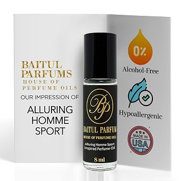 Comparable to Alluring Homme Sport Alcohol-Free Fragrance - 8ml Travel Size Perfume Oil in Glass Bottle, Perfume Oil Roll On Rollerball for On the Go Use, Long Lasting and 98% True-to-Scent