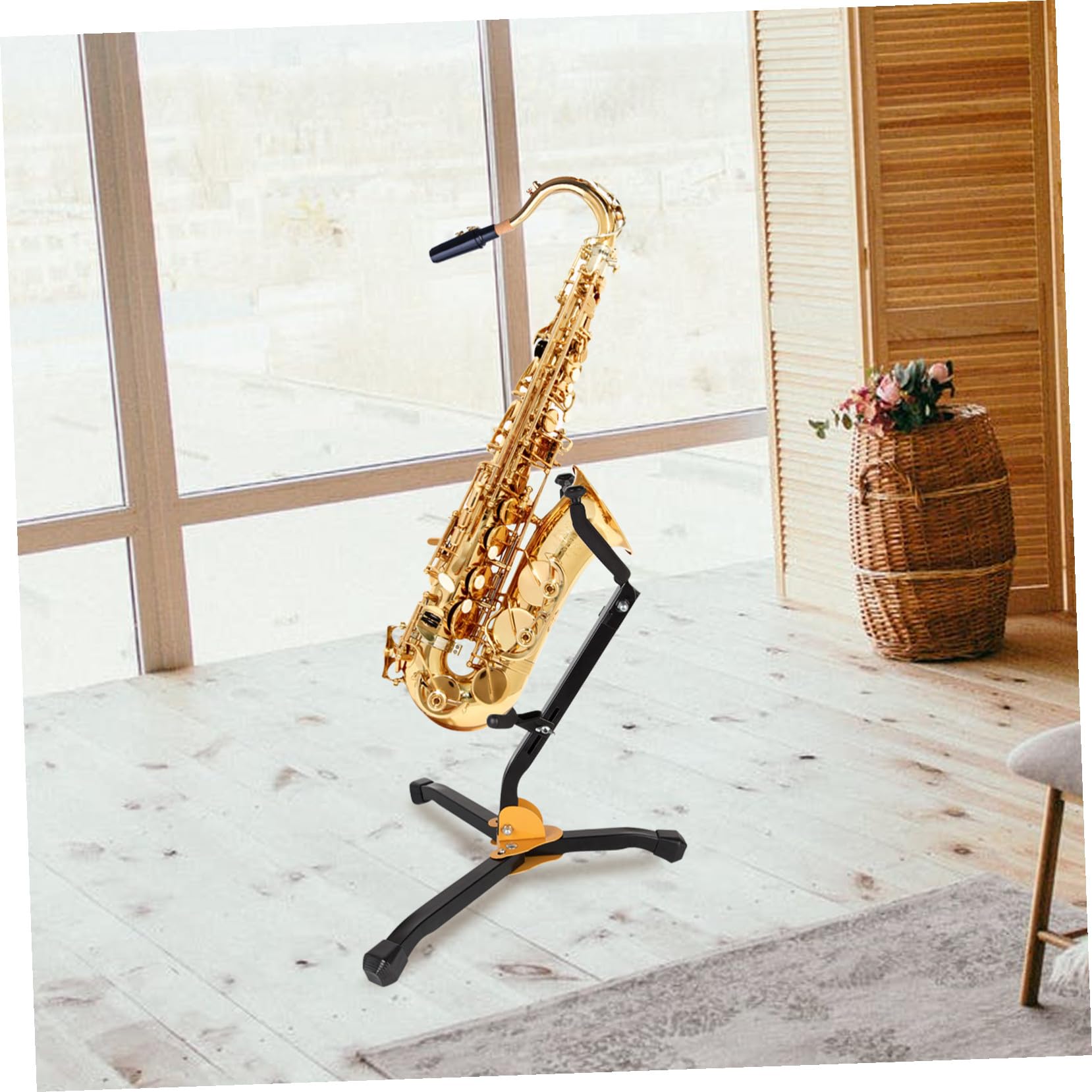 Altsaxophonständer in Schwarz Faltbarer Praktischer Saxophonhalter Stabiler aus Eisen und Abs mit Schwamm für Musikunterricht und Zuhause