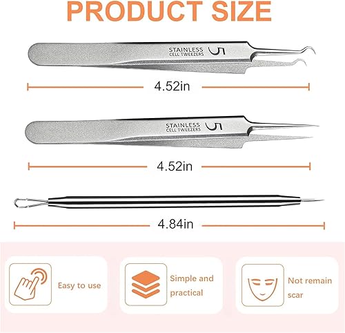 Miniatura 6 de Kit de 6 herramientas para eliminar puntos negros, pinzas de precisión, popper de espinillas, extractor de pelo encarnado, juego de clips de comedón