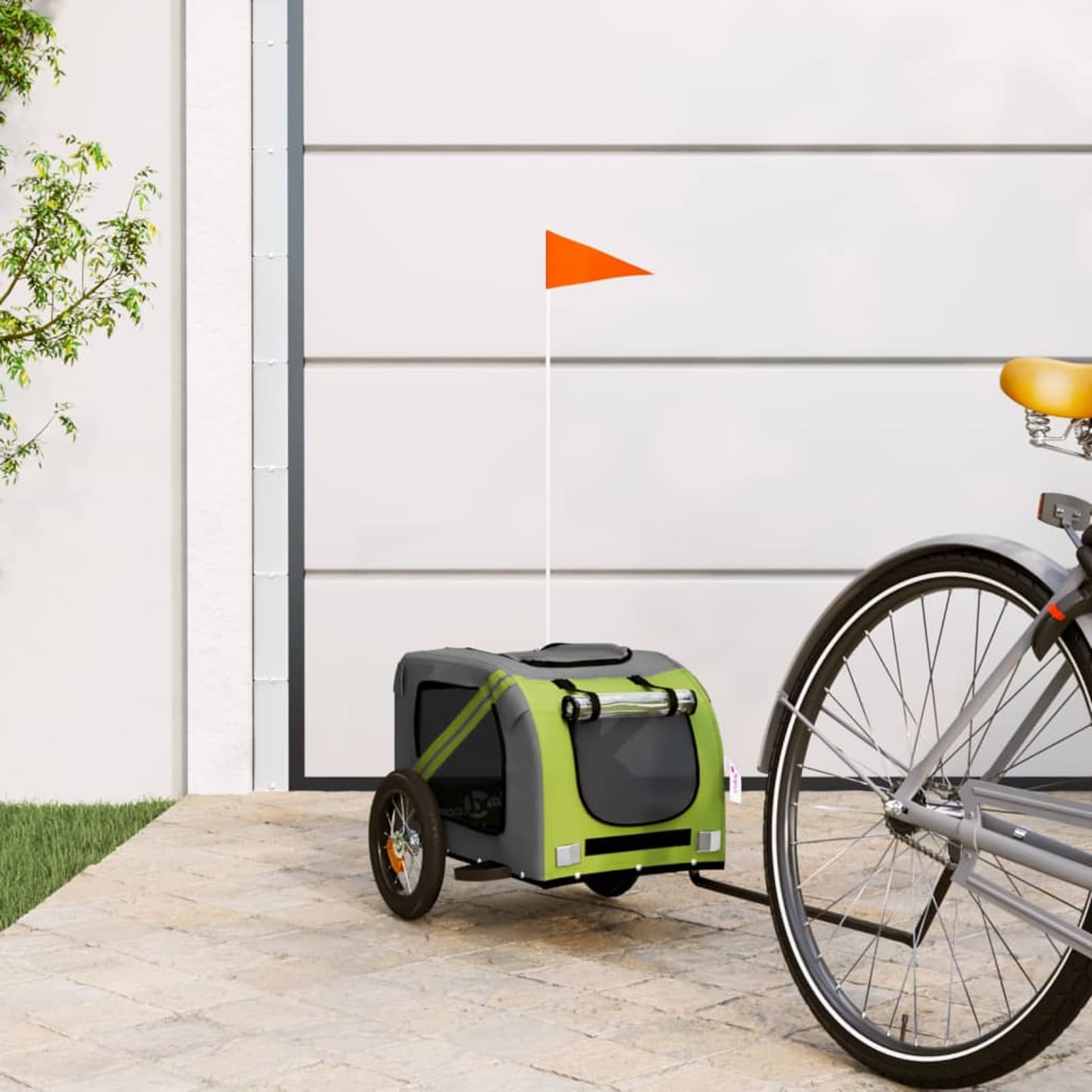 Gecheer Pet Bike Trailer for Dog Pet Stroller Cart Bicycle Carrier with Wheels Green and Grey Oxford Fabric and Iron