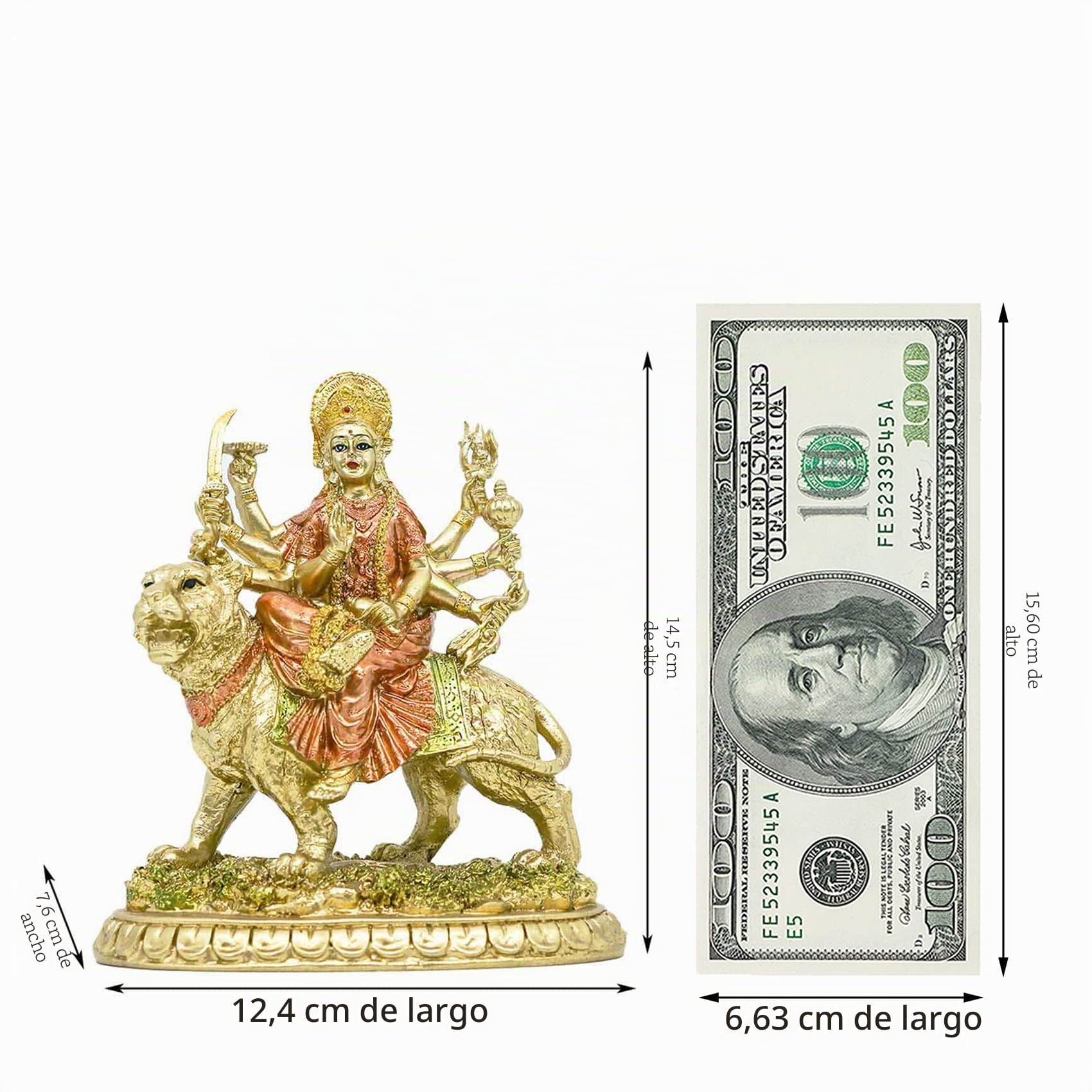 Diosa hindú pequeña estatua Durga – 5.7 pulgadas de alto Dios indio Durga sobre tigre, figuras de decoración hinduismo, ídolo de Buda en casa, oficina, templo Puja, escultura Mandir Murti Diwali