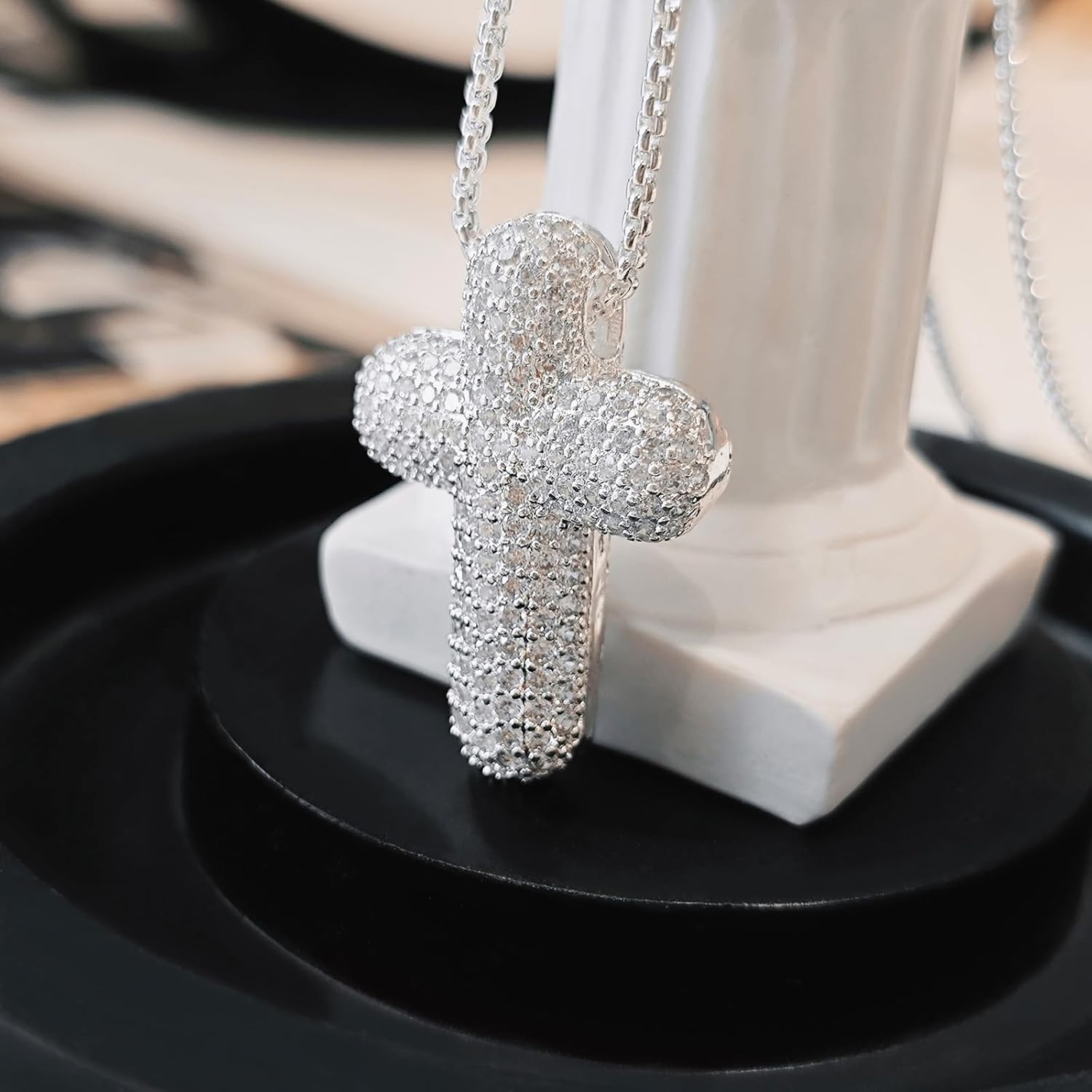 OGD Bubble Cross Necklace for Women 14k Gold Plated Cross Necklace Stackable Dainty Gold Necklace Mariner Chain Necklace CZ Cross Pendant Necklaces Set Simple Jewelry Gift - Image 5