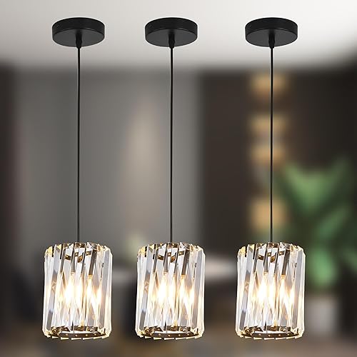 Vista 10 de Luces colgantes para isla de cocina, 3 luces, 6000 K, isla de cocina, comedor, lámpara de iluminación colgante de cristal de burbujas sobre mesa