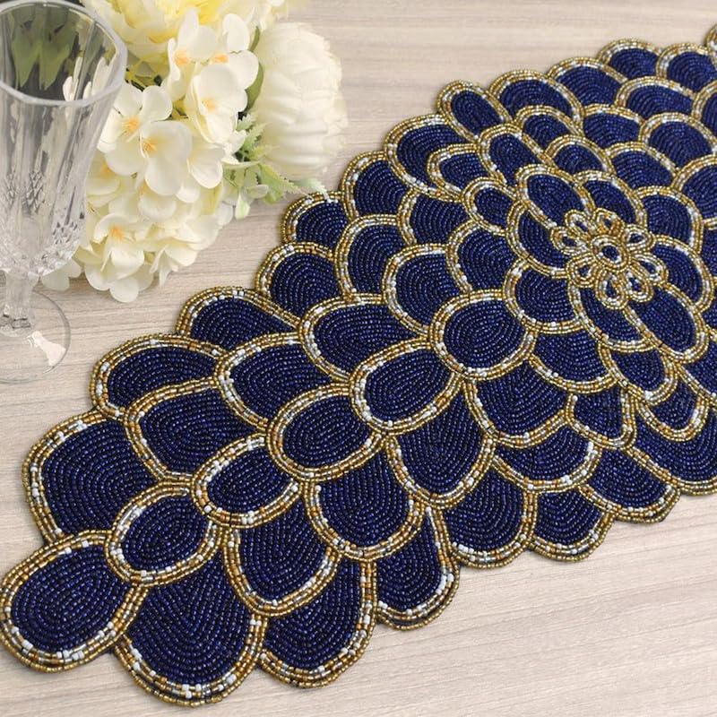 Image of MFU Made For You Premium Handcrafted Glass Beaded Table Runner (13x36 Inch, Dark Grey & Gold) | Elegant Decor for Dining Table | Perfect for Weddings, Parties, Events & Everyday Home Use