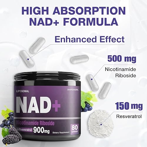 Miniatura 6 de Suplemento NAD - Nicotinamida Riboside Resveratrol 900 mg, Suplemento liposomal NAD para mujeres y hombres, NAD Plus Pure Organic, 240 cápsulas