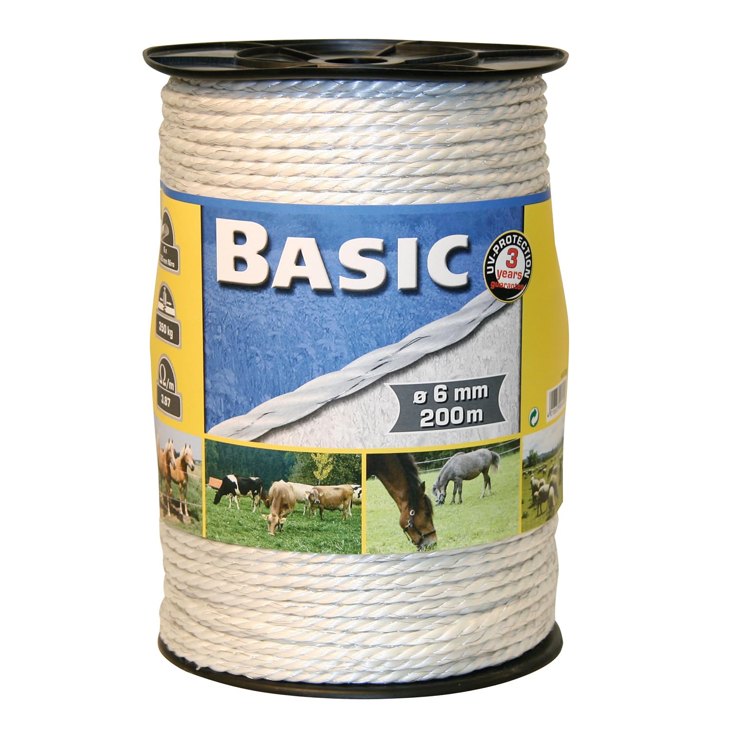 Kerbl Basic PE-Seil, Weidezaun Elektroseil Elektrozaun Kordellitze 6mmx200m Weiß