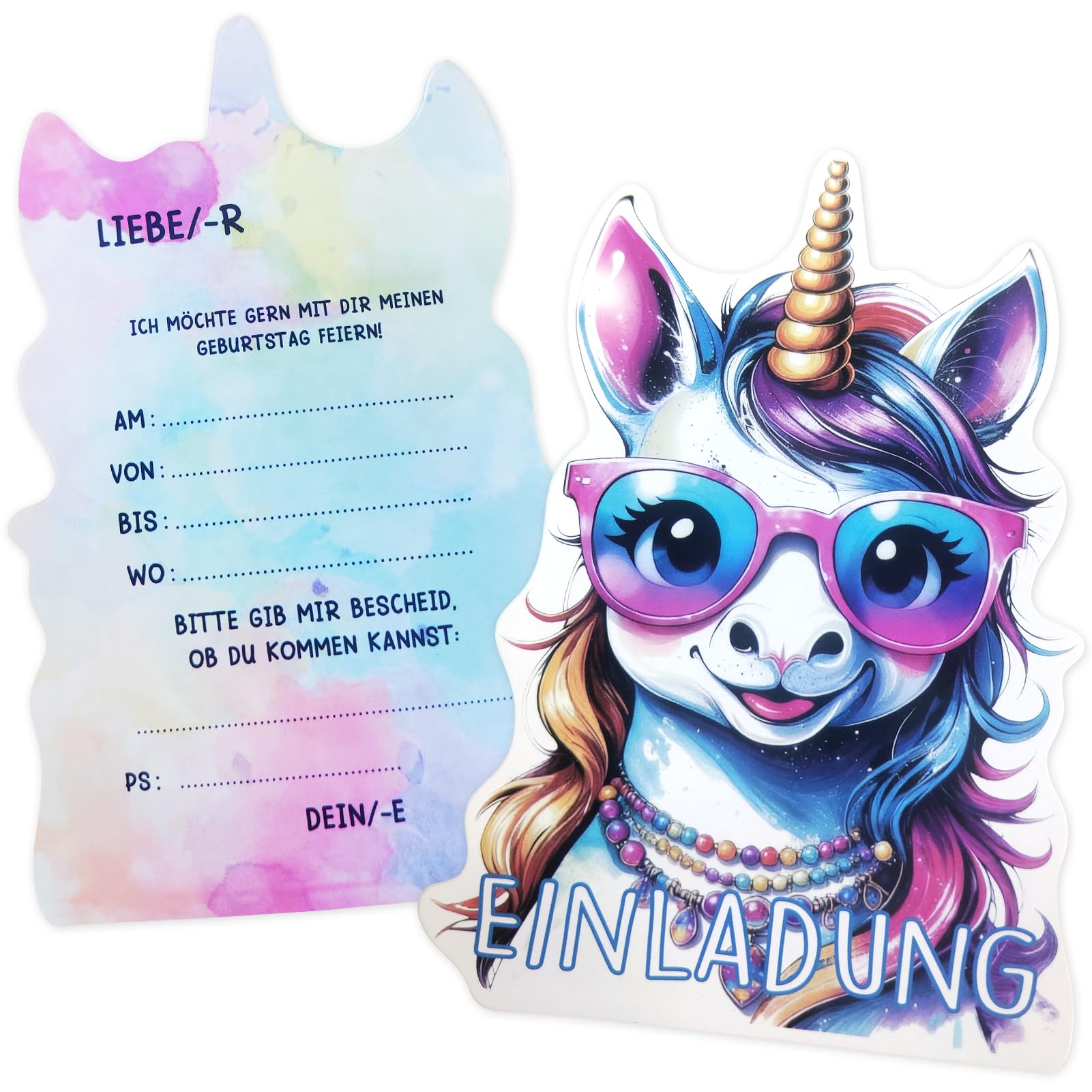 Huahuanghui 12× Einladungskarten Geburtstag Einhorn, Einladungskarten geburtstag Mädchen, Geburtstag einladungskarten Tiere, Geburtstagskarte Einladung Einhorn für Geburtstagsfeiern