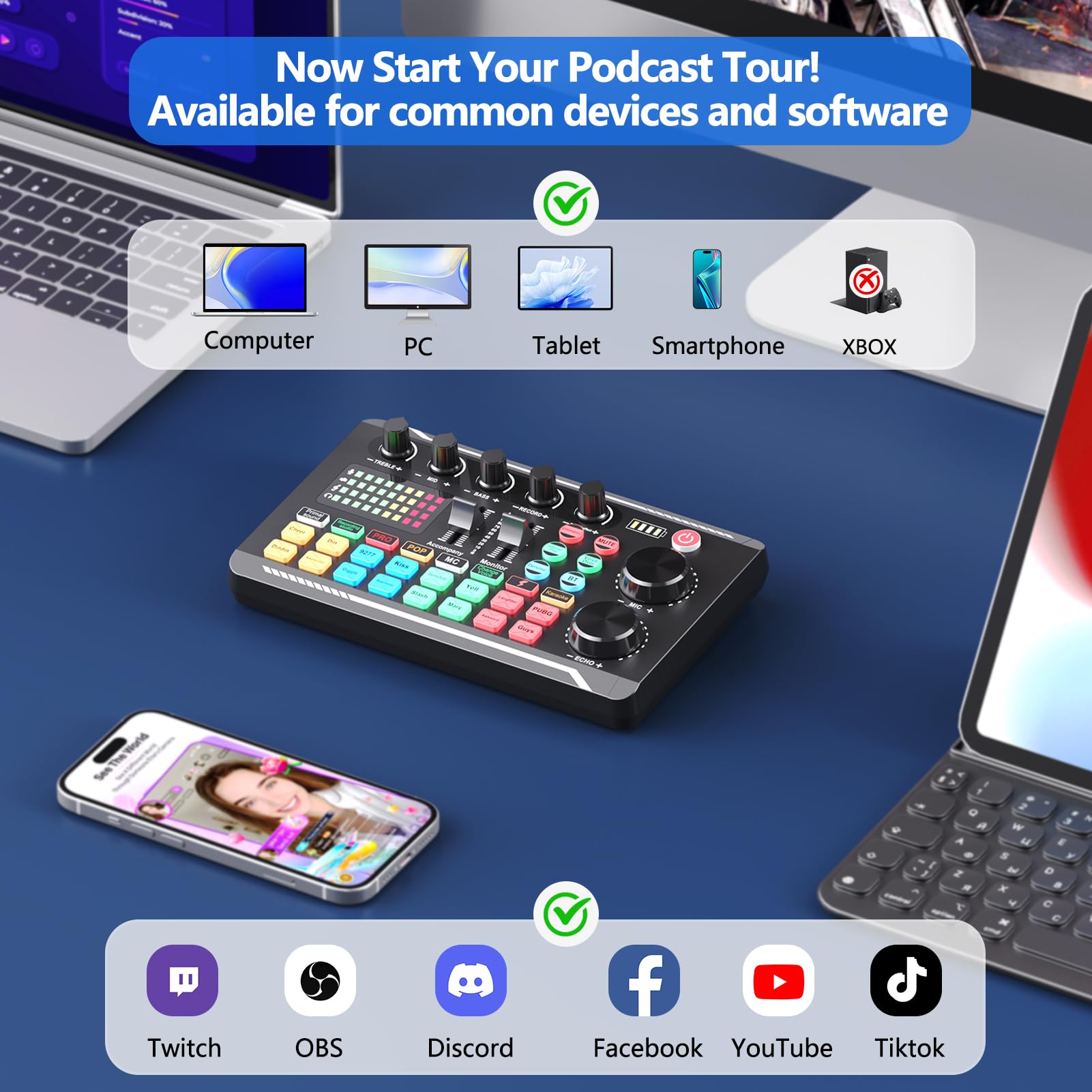 Zestaw akcesoriów do podcastów, zestaw mikrofonów SINWE BM-800 z kartą dźwiękową F998, mikrofon podcastowy do odbioru kardioidalnego (120 kHz/24 bit) i profesjonalny mikser audio, idealny do strumieniowania/podcastów/gier