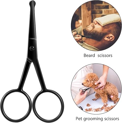 Miniatura 4 de Mudder Tijeras de pelo de nariz de 3 piezas, tijeras de punta redondeada, recortadora de pelo facial de acero inoxidable para cejas, nariz, bigote,