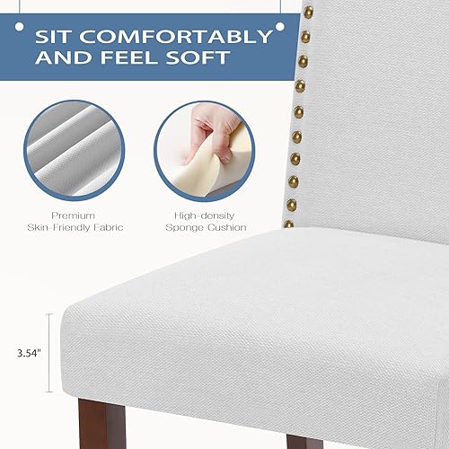 Miniatura 2 de DUMOS Sillas de comedor tapizadas Parsons con ribete de cabeza de clavo y patas de madera, silla auxiliar de cocina para sala de estar, dormitorio,