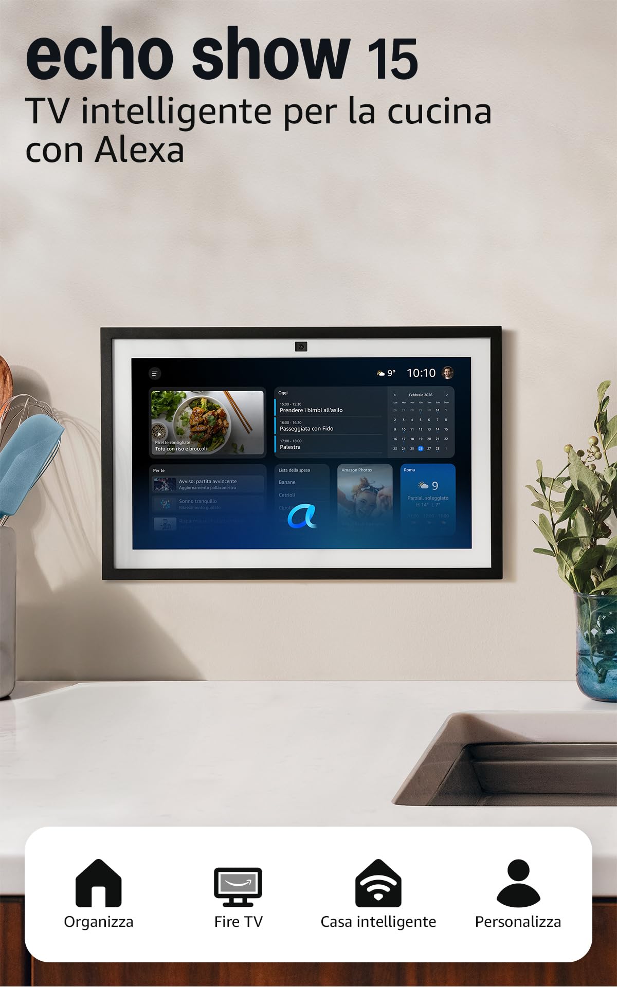 Amazon Echo Show 15 (Ultimo modello) | Schermo intelligente Full HD da 15,6” con Alexa, Fire TV integrata e telecomando vocale Alexa, con Accesso Anticipato ad Alexa+