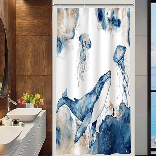 Miniatura 22 de Yeele Cortina de ducha azul para baño, diseño de animales marinos, impermeable, de poliéster, con ganchos, 48 x 72 pulgadas Fish-b
