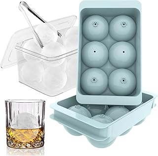 WIBIMEN Large Ice Cube Molds, Big Round Whiskey Ice Cube Trays for Freezer, Easy to Fill & Release, Whiskey Bourbon Cocktail(1.9In*6 Balls- Blue/2 Pack)