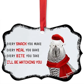 Every Snack You Make Ill Be Watching You Congo African Grey Parrot Christmas Ornament 2026 - Funny Benelux Aluminum Xmas Tree Decoration Gifts for Grey Parrot Lovers