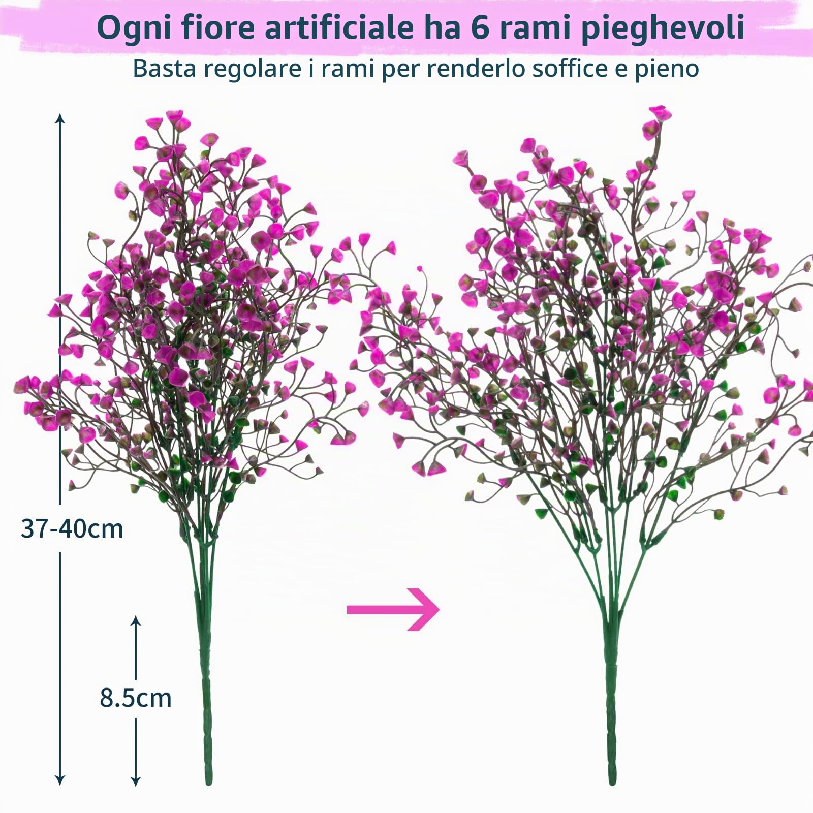 12 Mazzi Fiori Finti da Esterno Arbusti Artificiali Resistenti ai Raggi UV Piante Artificiali Decorative per Giardino, Vaso, Balcone, Casa, Ufficio, Giardino, Patio, Centrotavola (Fucsia)