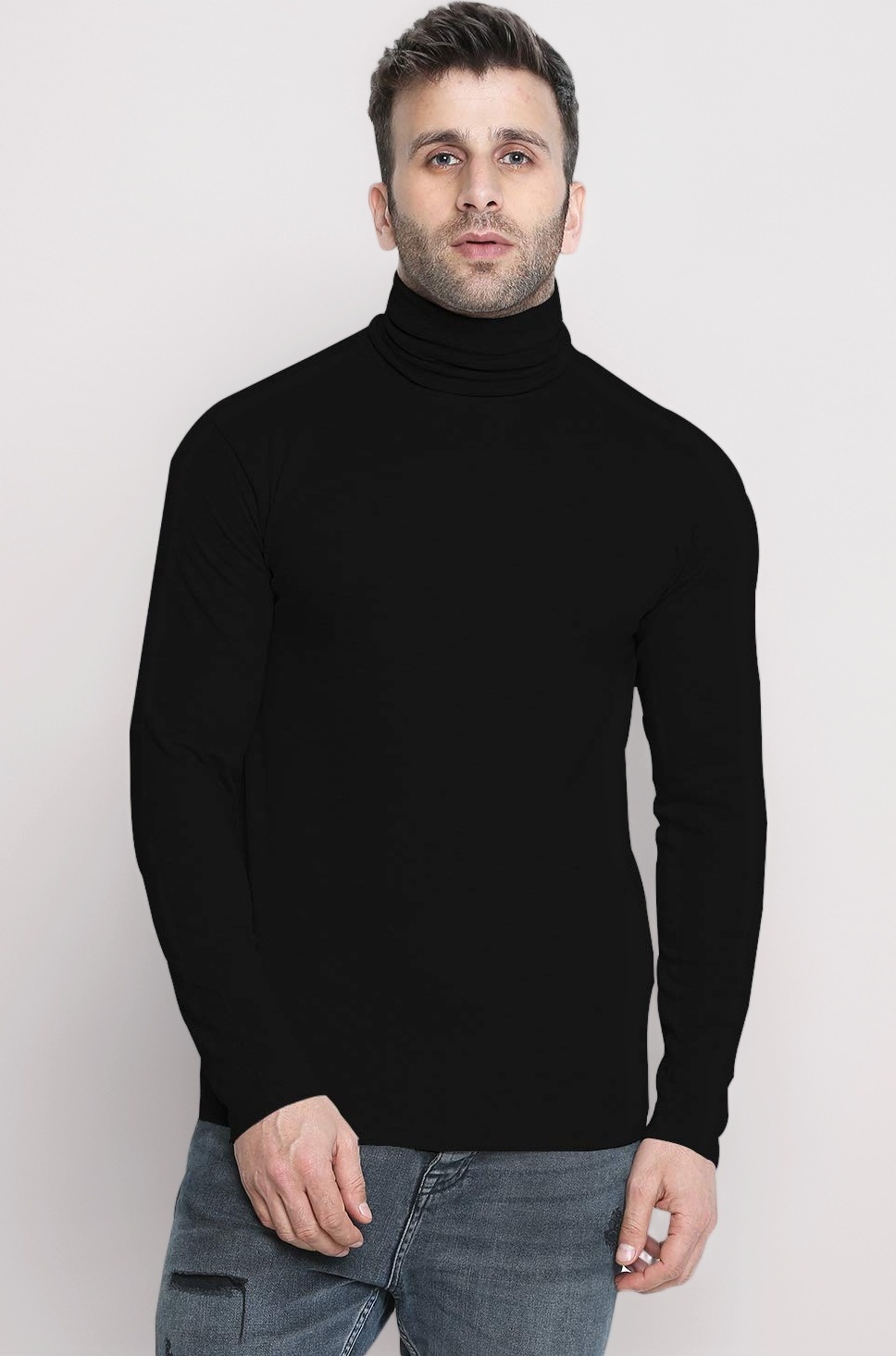 CHKOKKO Winter Wear Cotton Plain Full Sleeve Turtle Neck Regular Fit T Shirt For Men