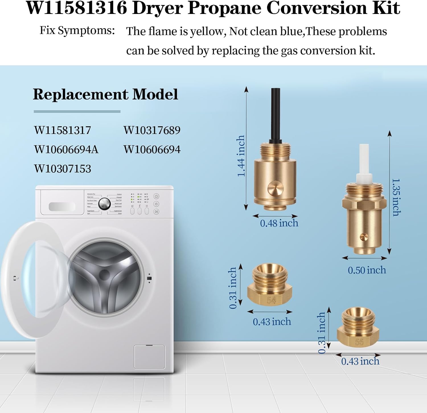 W11581316 Dryer Propane Conversion Kit For 29-Inch Whirlpool, Armada, Maytag, Kenmore 22000 BTU/Hr Liquid Propane Conversion Dryers