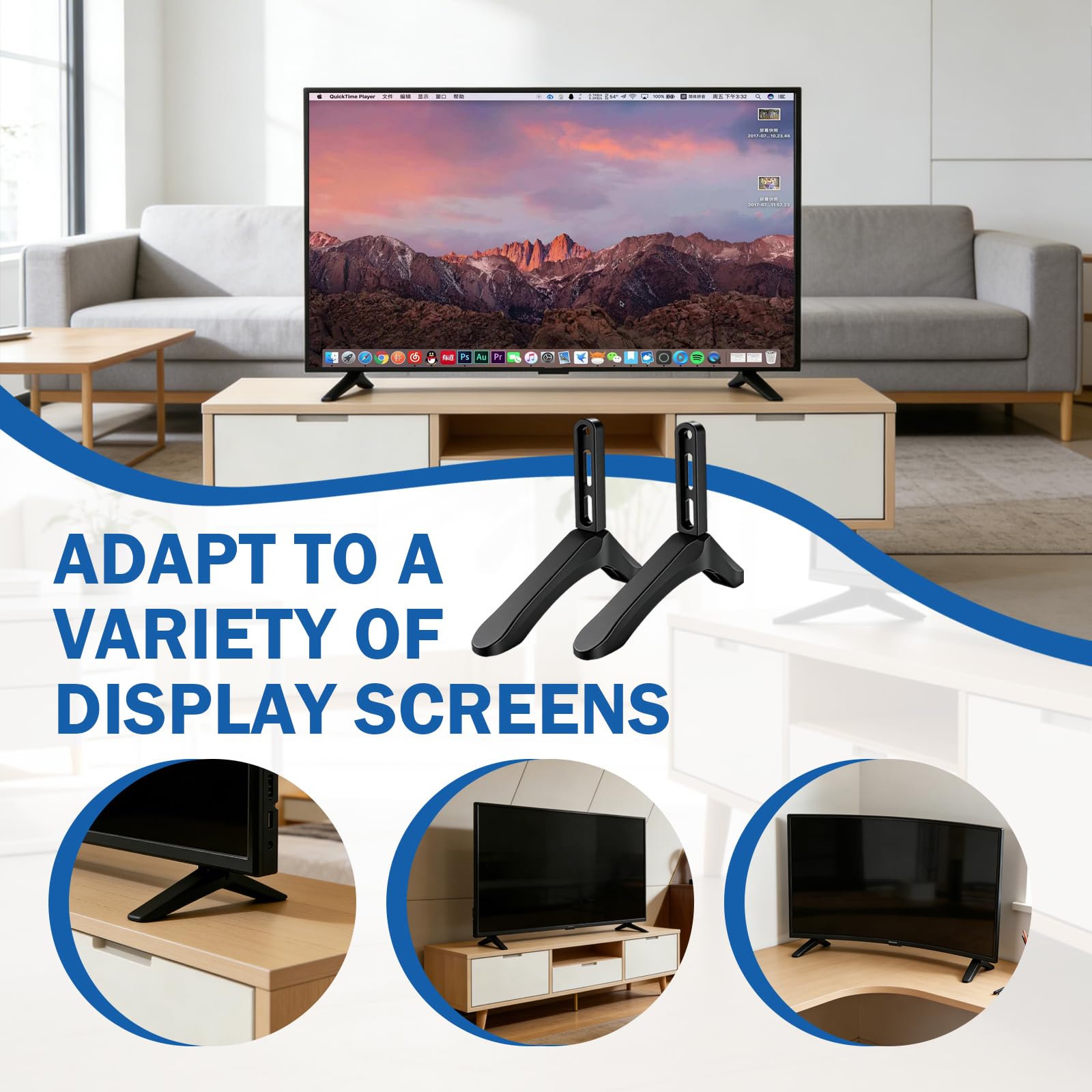 Pieds de Support TV Pieds de Rechange pour TV en Plastique LCD LED OLED de 32 à 65 Pouces avec Vis