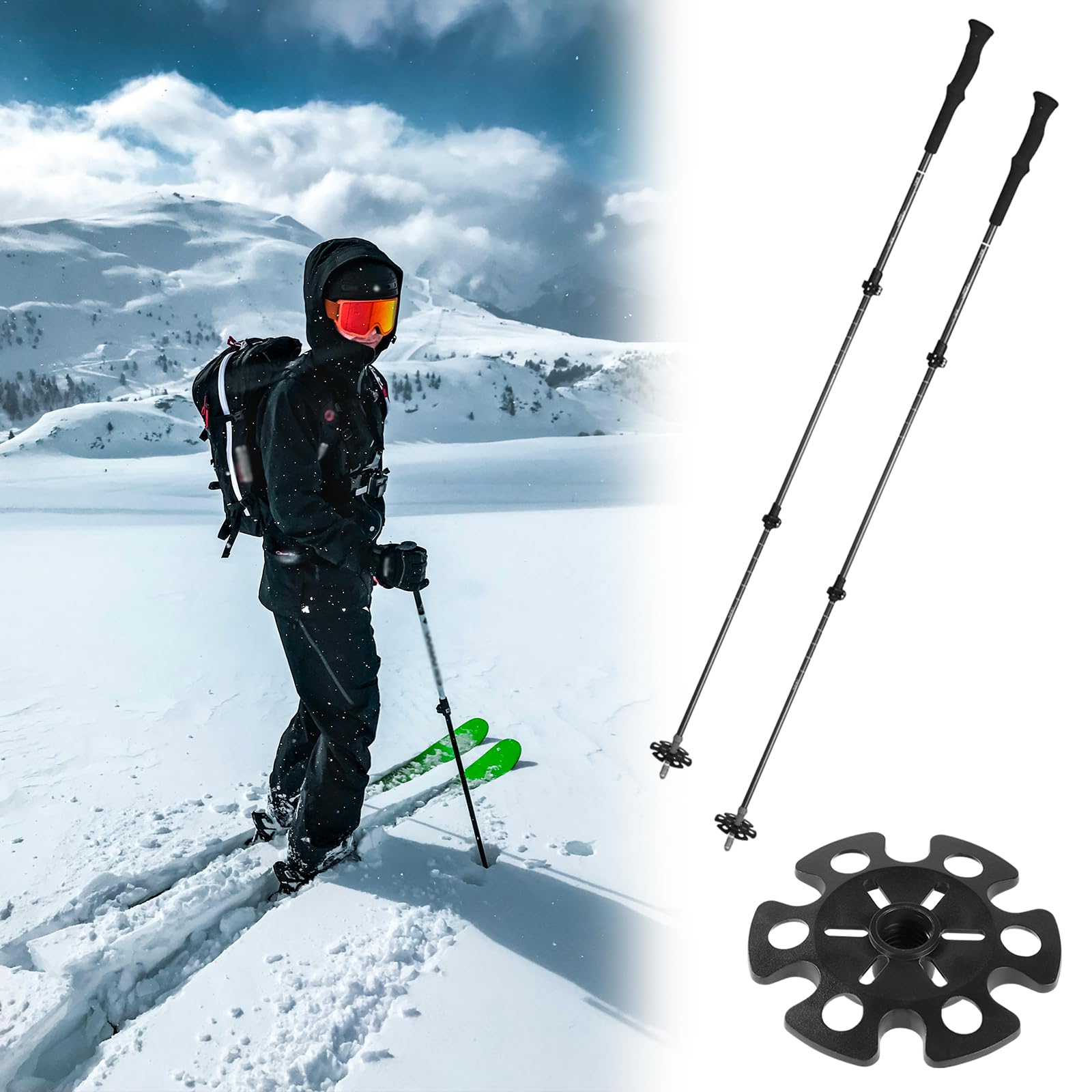 Gosknor 8pcs Paniers à Neige pour Bâtons de Randonnée, Panier pour Bâtons de Ski, Noir, Classique, Sports d'hiver