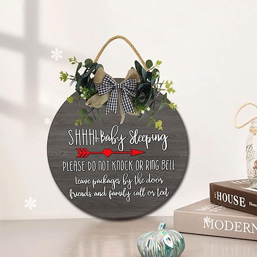 Miniatura 2 de Baby Sleeping Plsease Do Not Knock or Ring Bell - Colgador redondo de madera para puerta, guardería, puerta delantera, decoración de perilla de