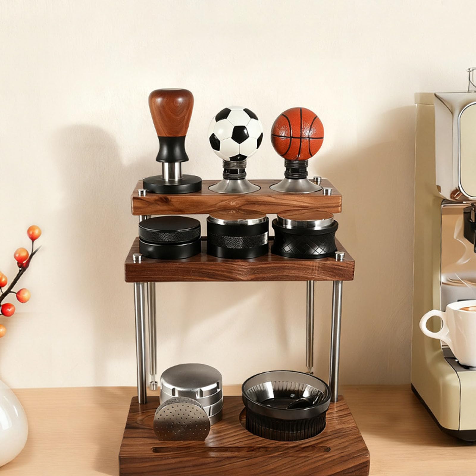 Porte-outils à café en bois à 3 niveaux pour distributeur d'expresso et ustensiles de cuisine