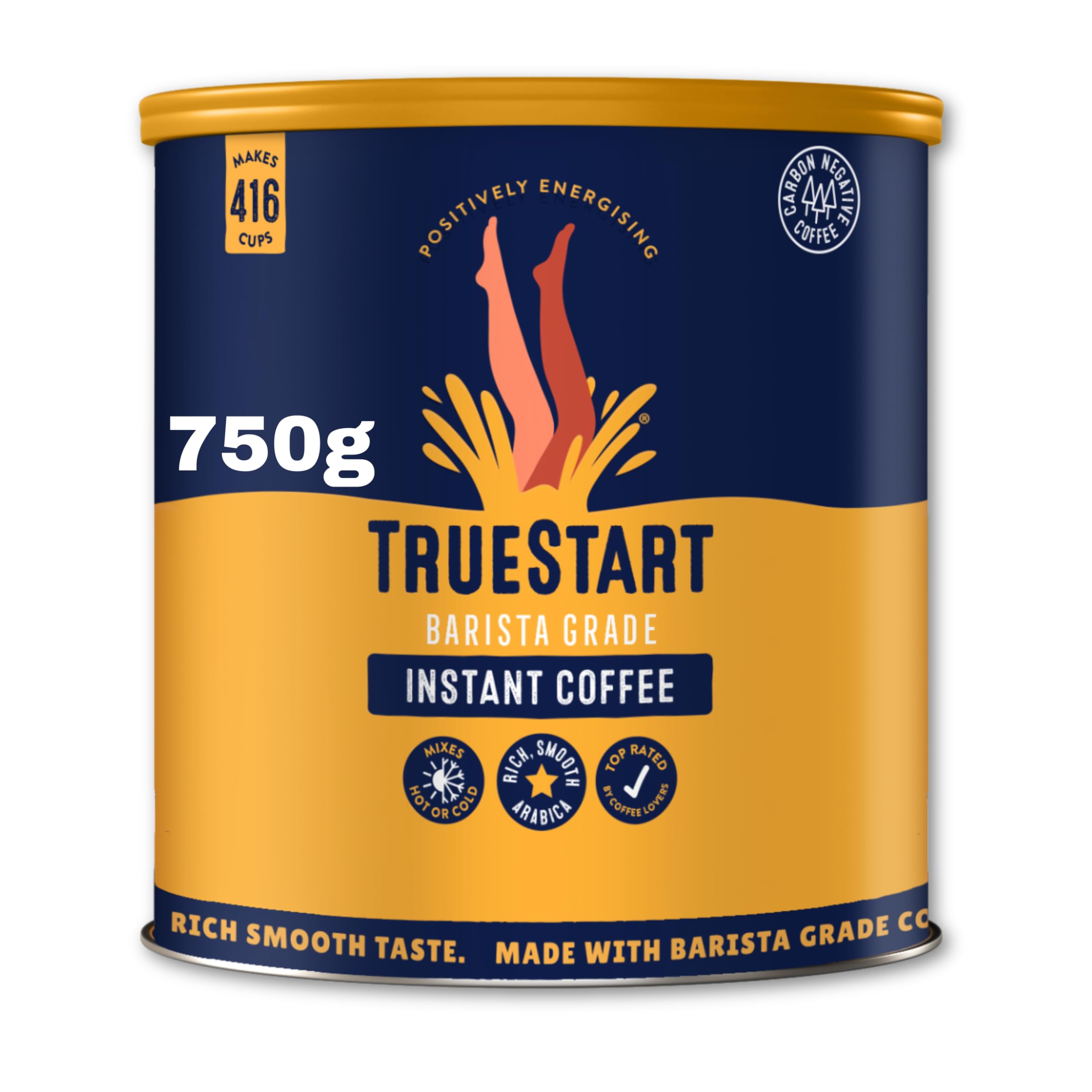 TrueStart Instant Coffee – Barista Grade Smooth Original, Medium Roast, Full Flavour Premium Freeze Dried - 100% Colombian Arabica - Mycotoxin-Free & Antioxidant Rich Coffee - 750g, 1 Pack