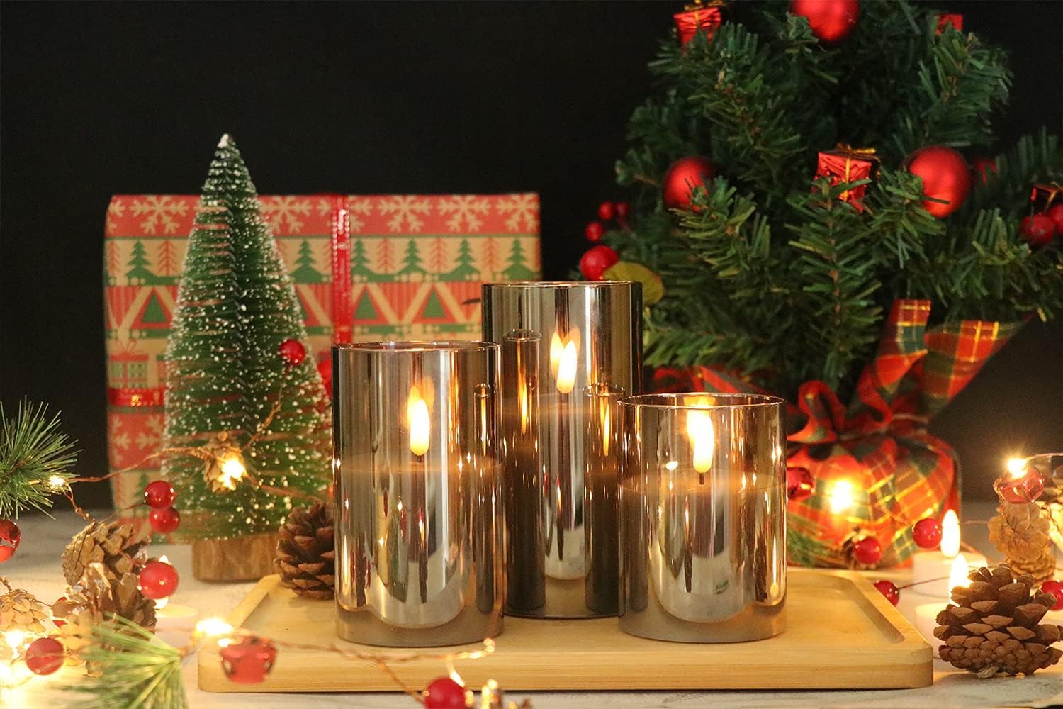 GenSwin Candele Coniche Finte Con Luce Tremolante A LED, 6 Pezzi, Vera Cera Nera, Telecomando 10 Tasti, Timer, Per Natale E Decorazione