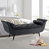 Vista 18 de Banco de almacenamiento al final de la cama para dormitorio, banco de almacenamiento de terciopelo tamaño King de 65" con 2 almohadas, banco sofá