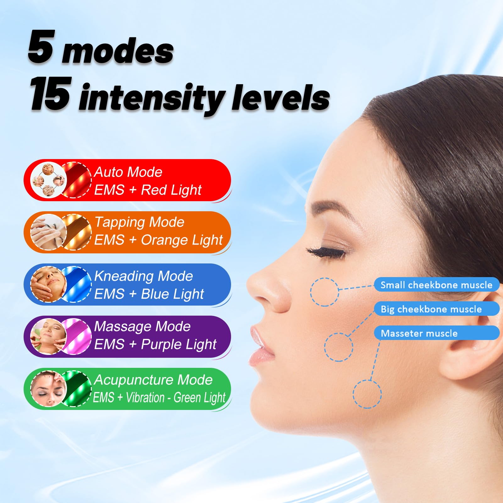 Appareil Massage Facial V-Face, Masseur Facial Électrique EMS, 5 Modes 15 Intensités, Contouring du Visage et de la Mâchoire, Design Pliable (Blanc)