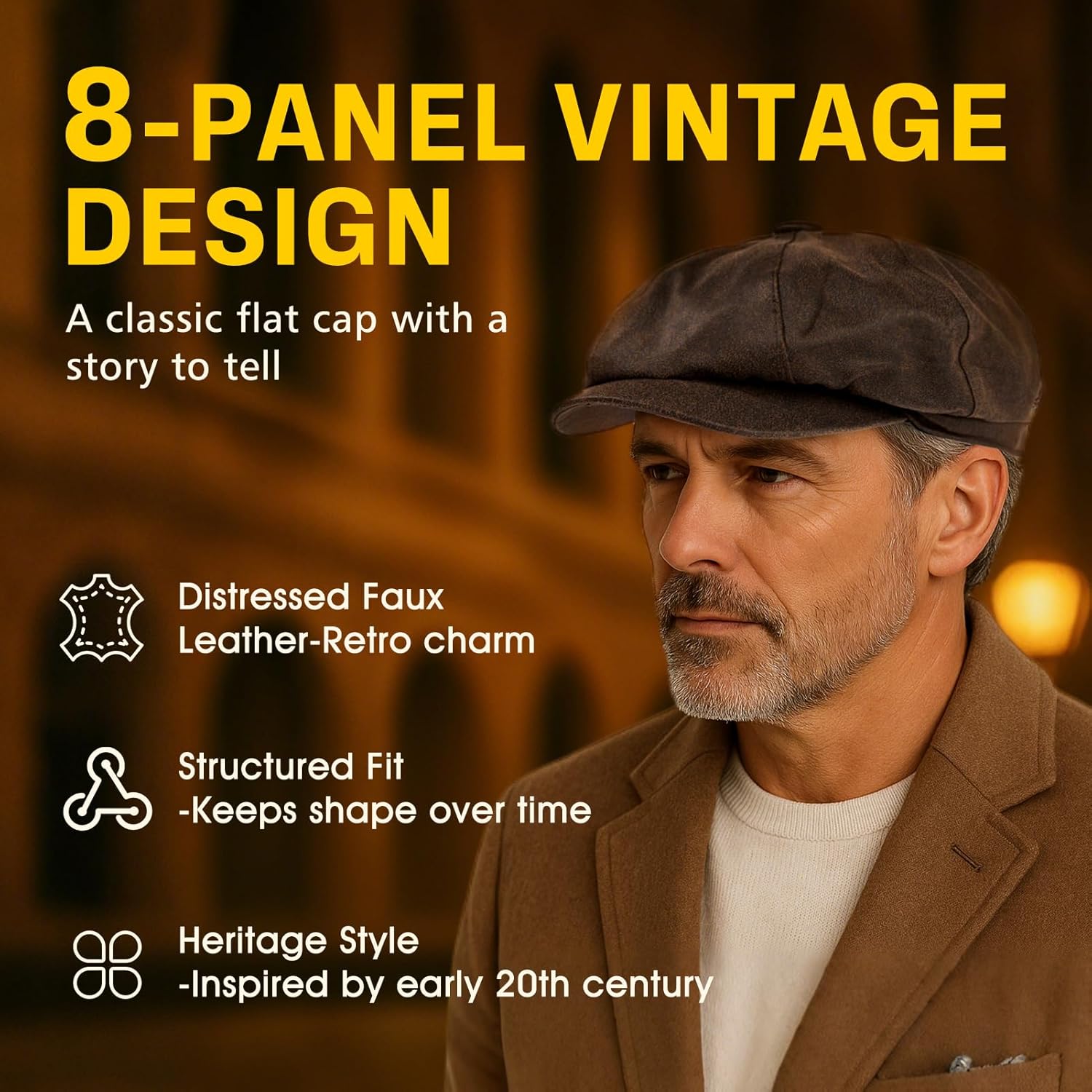 TOP-EX XL/XXLMens Newsboy Flat Cap Waterproof Faux Leather - 8 Panel Gatsby Irish Driving Golf Hat - Image 4