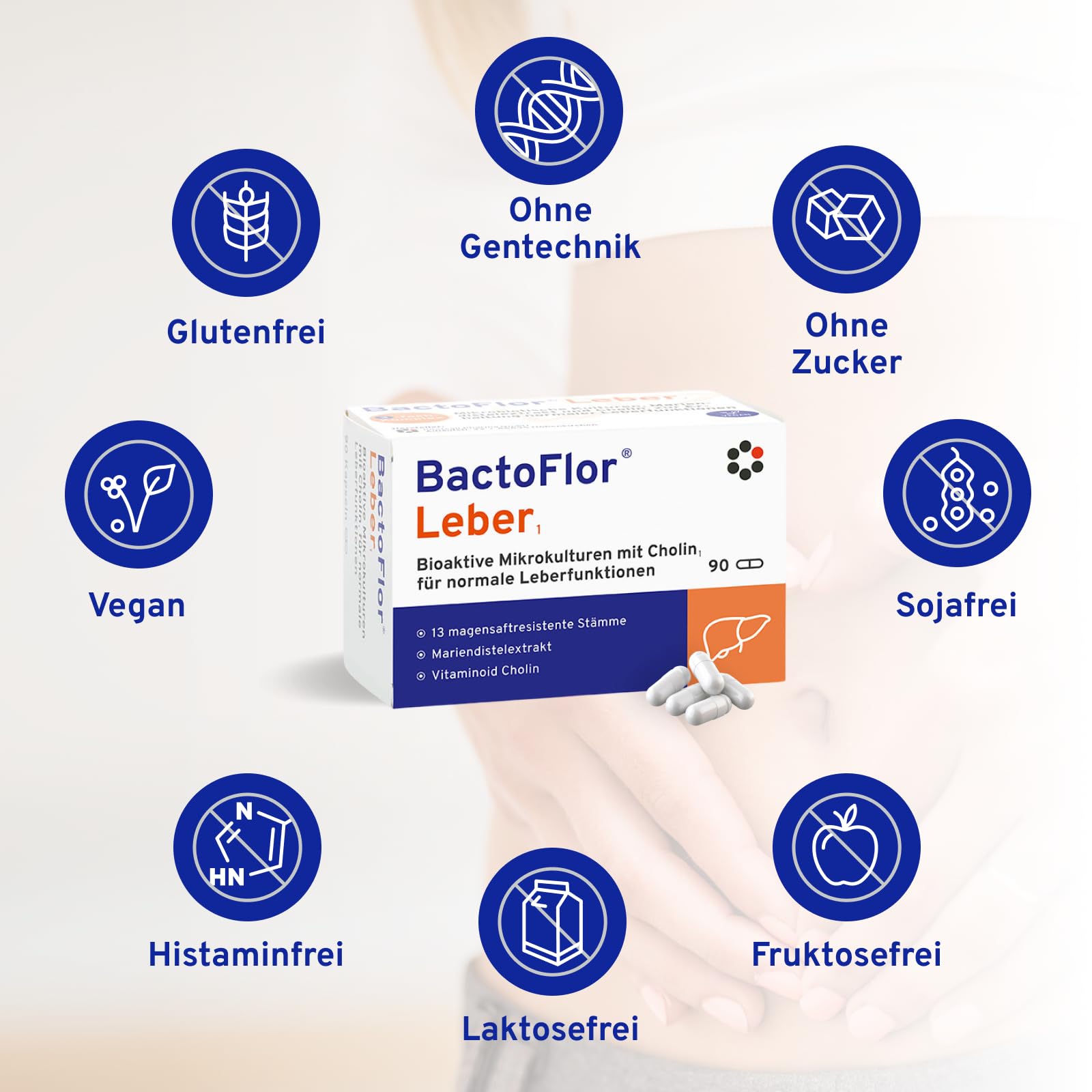 BactoFlor® Leber - Probiotika für die Darmsanierung und Leberkur (90 Kapseln) - 13 Bakterienkulturen für die Darm Leber Achse - mit Mariendistel & Cholin & Lactobacillus - laktosefrei und glutenfrei