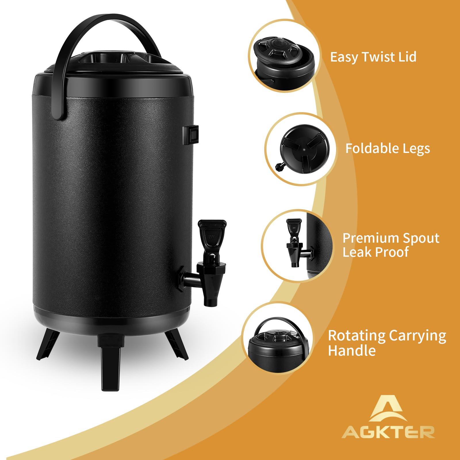 Dispensador de bebidas aislado con espiga, dispensador térmico de bebidas frías y calientes, dispensador de té de acero inoxidable de 10 L/10.5 cuartos de galón, dispensador de bebidas calientes para