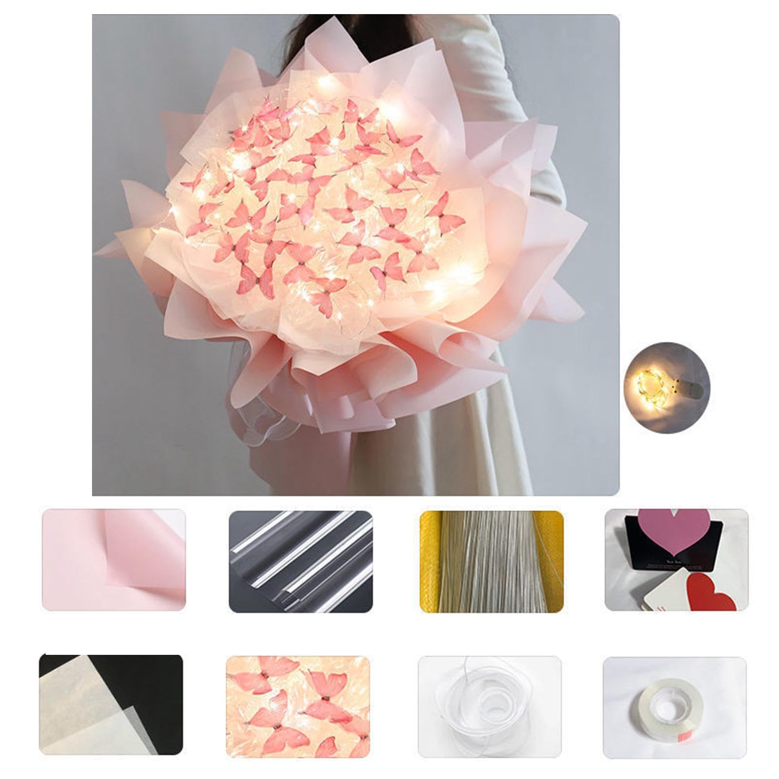 Oshhni Bouquet di Farfalle Bouquet Realizzazione di Materiali con Carta da Regalo Regalo di Nozze Decorativo Pacchetto di Materiali Fai-da-Te Bouquet di, Rosa 52 Farfalla