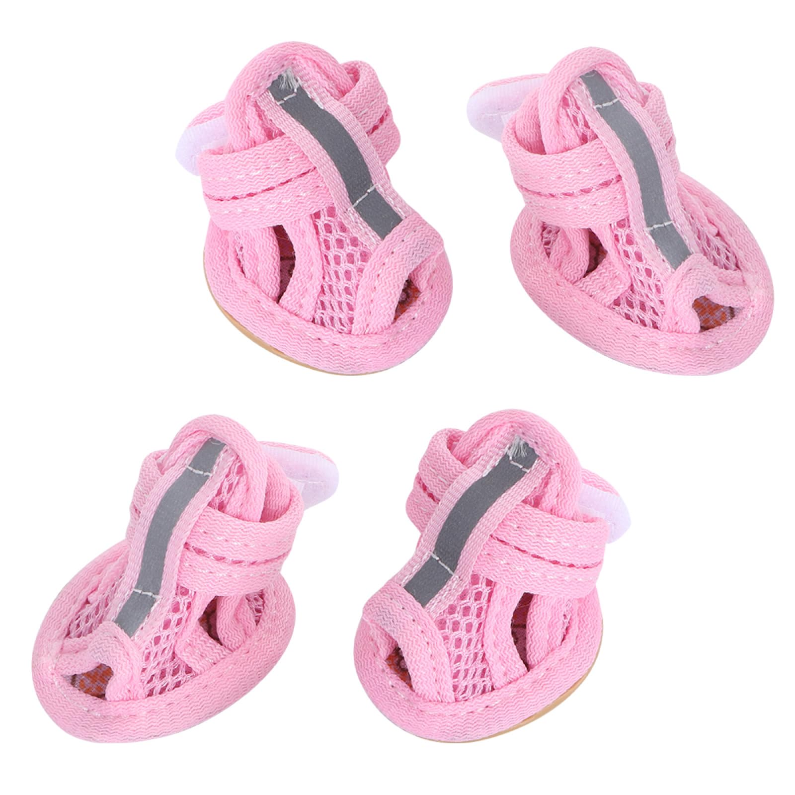 WOONEKY 4Pcs Breathable Mesh Cotton Dog Boots Pet Sandals with Anti-Slip Tpr Sole, Convenient to Clean Summer Paw Protectors for Dogs Suitable for Deck and Outdoor Use Size 4