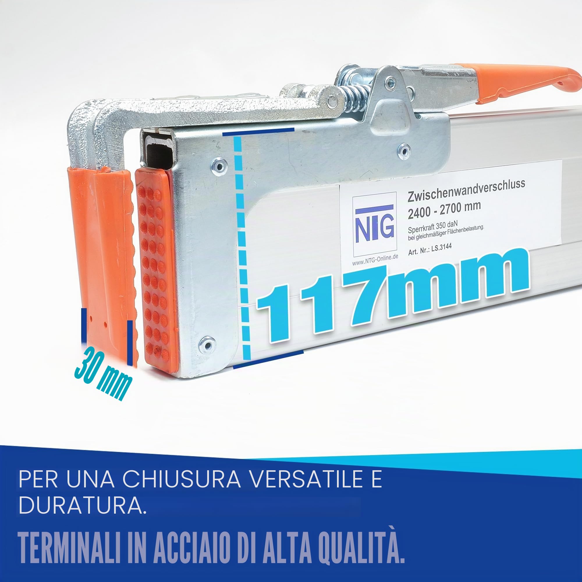 NTG 4 pezzi con chiusura a parete intermedia, 2400 – 2700 mm, fissaggio del carico e sicurezza per il trasporto per auto, camion, rimorchi e furgoni