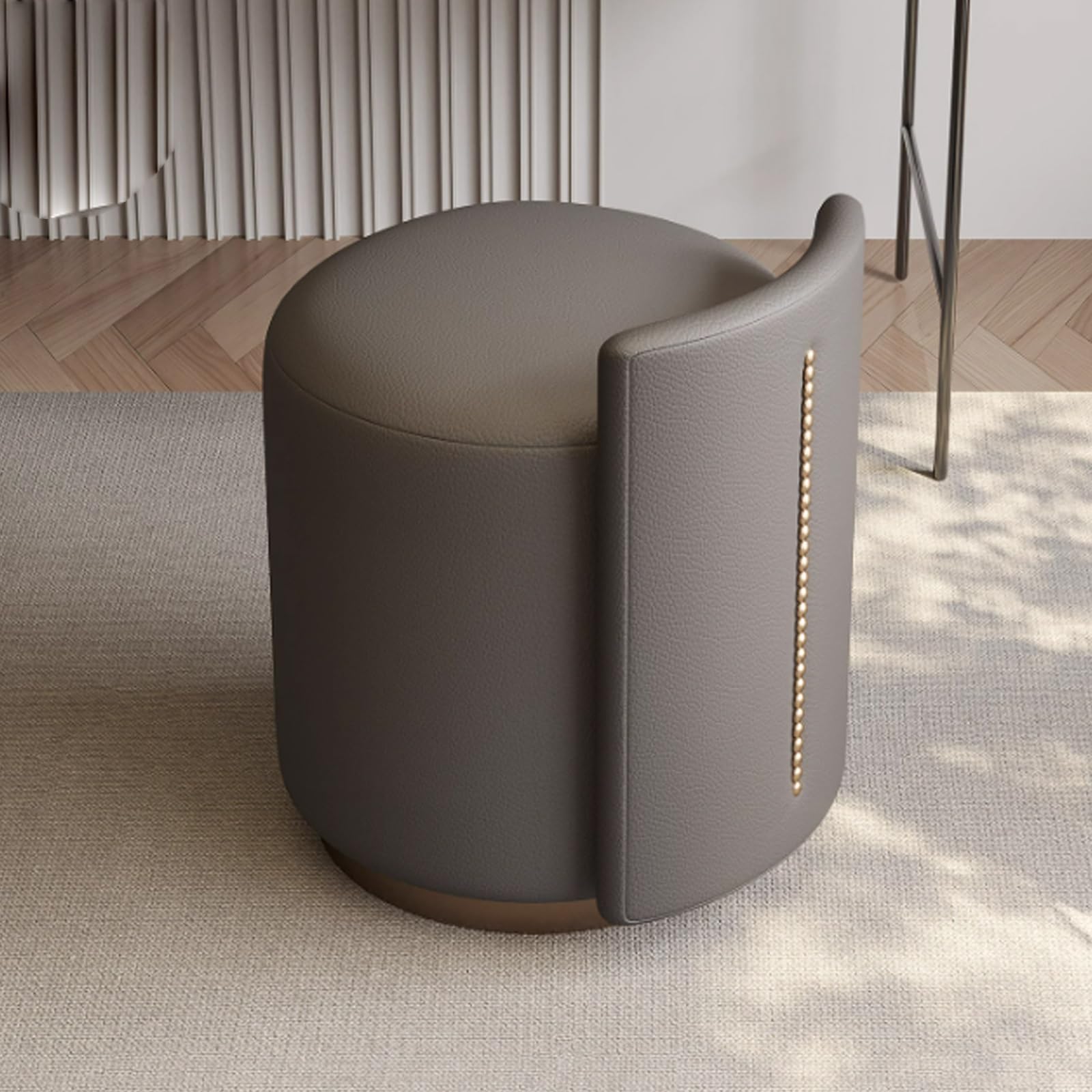 Modern 360° Swivel Vanity Stool for Makeup Room Low Back Design Perfect for Living Bedroom Entryway Stylish Pu+Cloth Material,One Size(D-Light Grey)