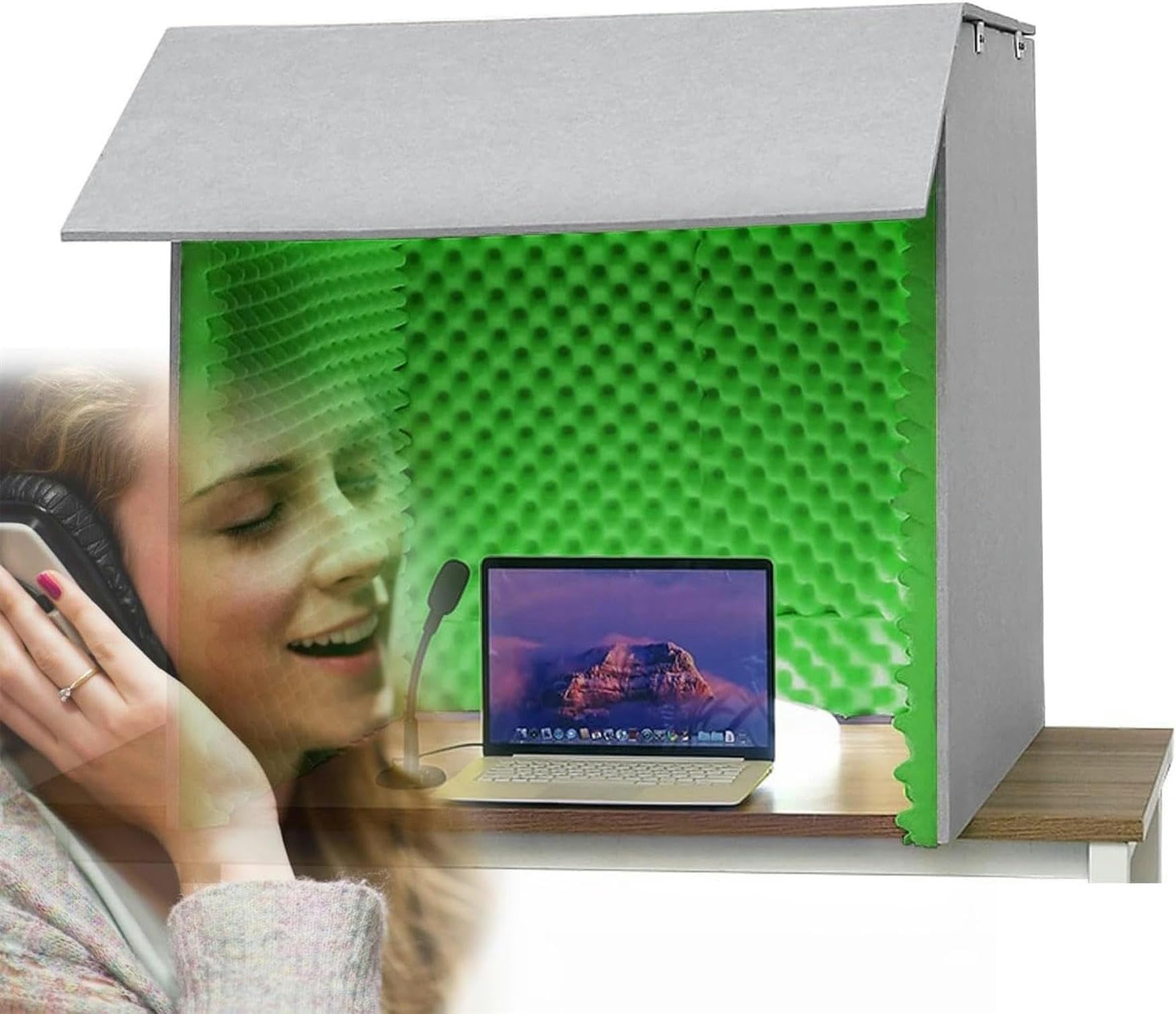 Studio enregistrement portable avec réduction du bruit et couverture insonorisation bureau