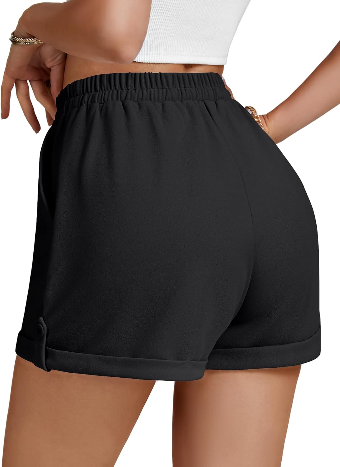 Rooscier Women's Drawstring Elastic High Waist Button Athletic Sweat Shorts with Pockets - Image 5