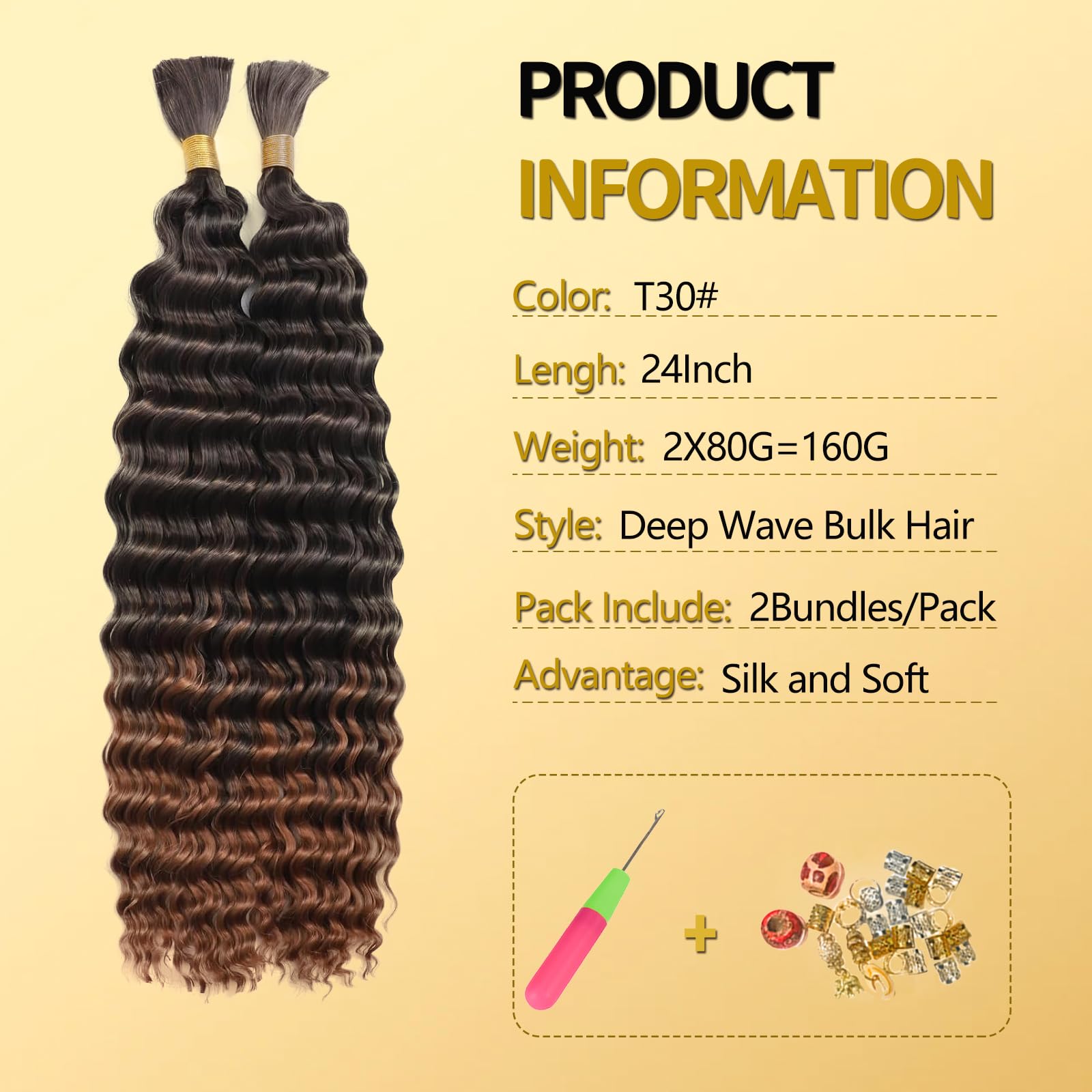LPARMJIT Deep Wave Bulk hair for Braiding 18 inch 2 Bundles/Pack No Weft for Braiding Wavy Synthetic Braiding Hair Extensions for Boho Braids (T30 - Image 2