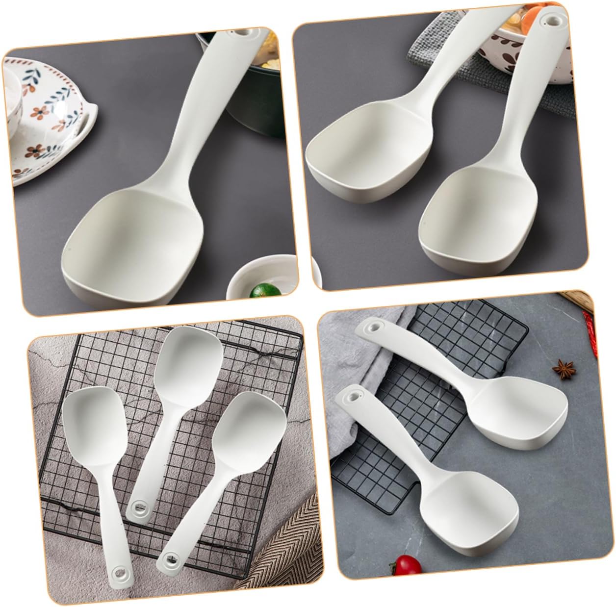4Pcs Large Porridge Spoons Non-Stick Kitchen Ladles Reusable Soup Spoons with Long Handle for Serving Rice and Soup