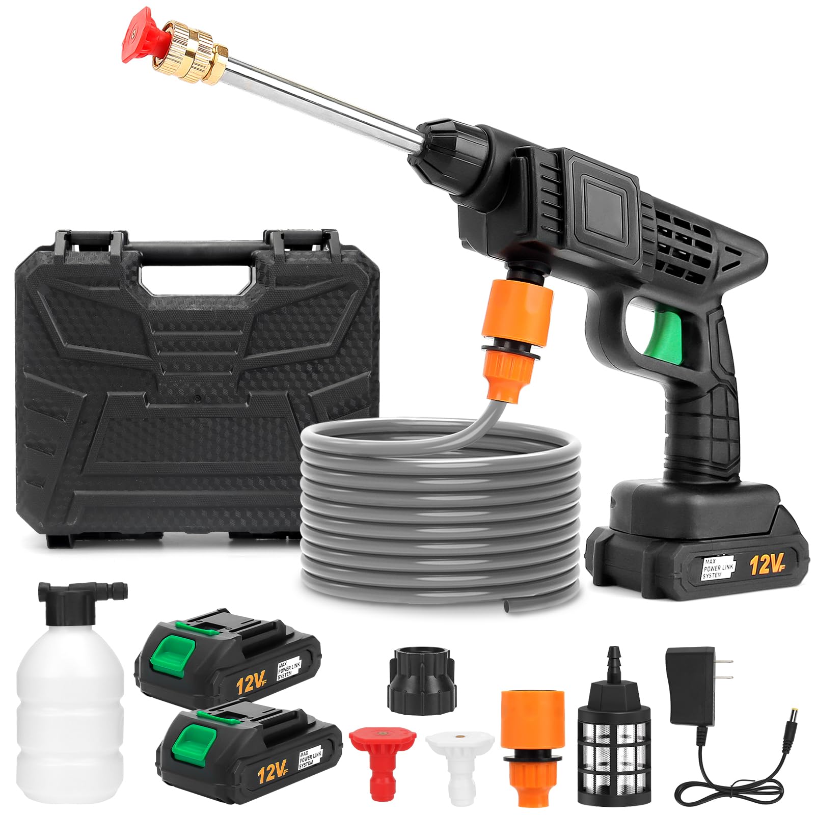 TBRFP Cordless Pressure Washer, 600PSI Portable Power Washer with 2 Batteries & Fast Charger, 6-in-1 Nozzle, 5m Hose, Foam Cannon, High Pressure Jet Wash for Car, Patio, Garden, Bike Cleaning