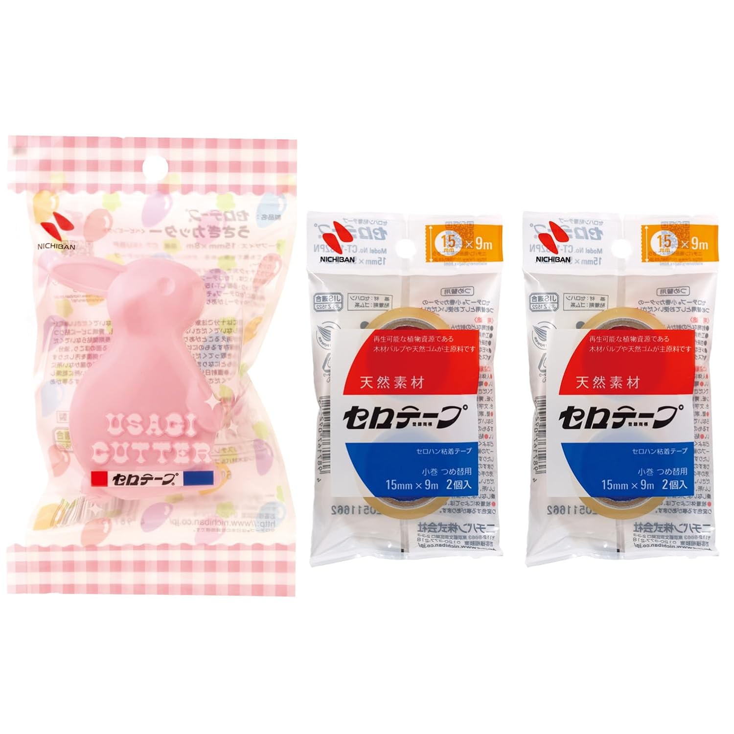 Nichiban CT15UBP-S2PN2P Cellotape Rabbit Tape Cutter Replacement Small Roll with 4 Rolls, Baby Pink