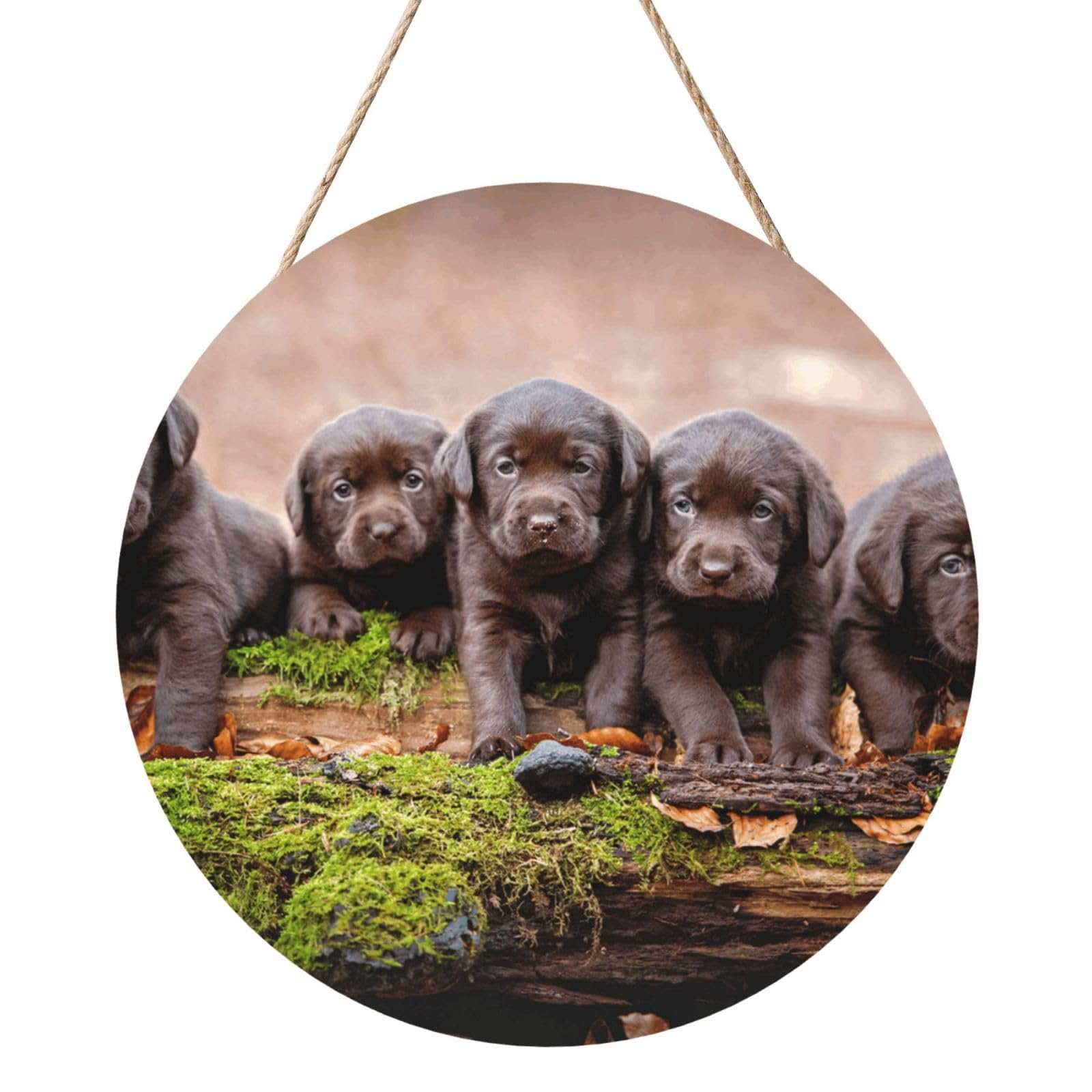 InOmak Labrador Puppies Brown Little Puppies Family, Round Wood Panel Painting 12 in, Wall Hanging Painting For Home