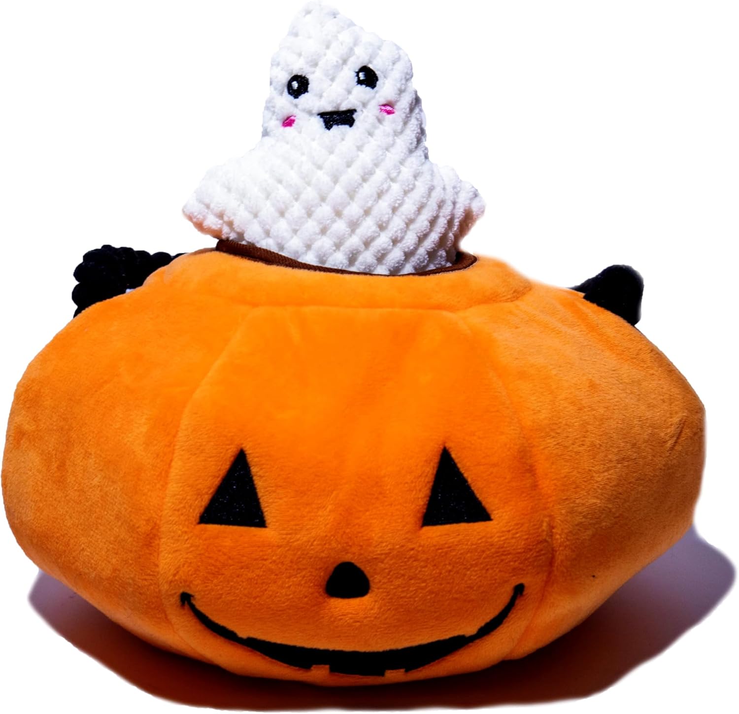Glow Pups Halloween Hide and Seek Dog Toys, Crinkle Jack O Lantern with 4 Plush Squeak Toys, Durable Rope Handle, Interactive, Orange Halloween Pumpkin