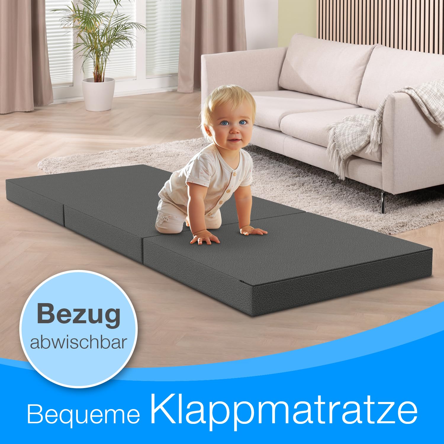 ELONEO Klappmatratze 65x195 cm, 9 cm hoch, Klappmatratze Kinder faltbar, klappbare Gästematratze, Faltbare Matratze, Reisematratze für Kinder und Erwachsene für Reisen und Camping
