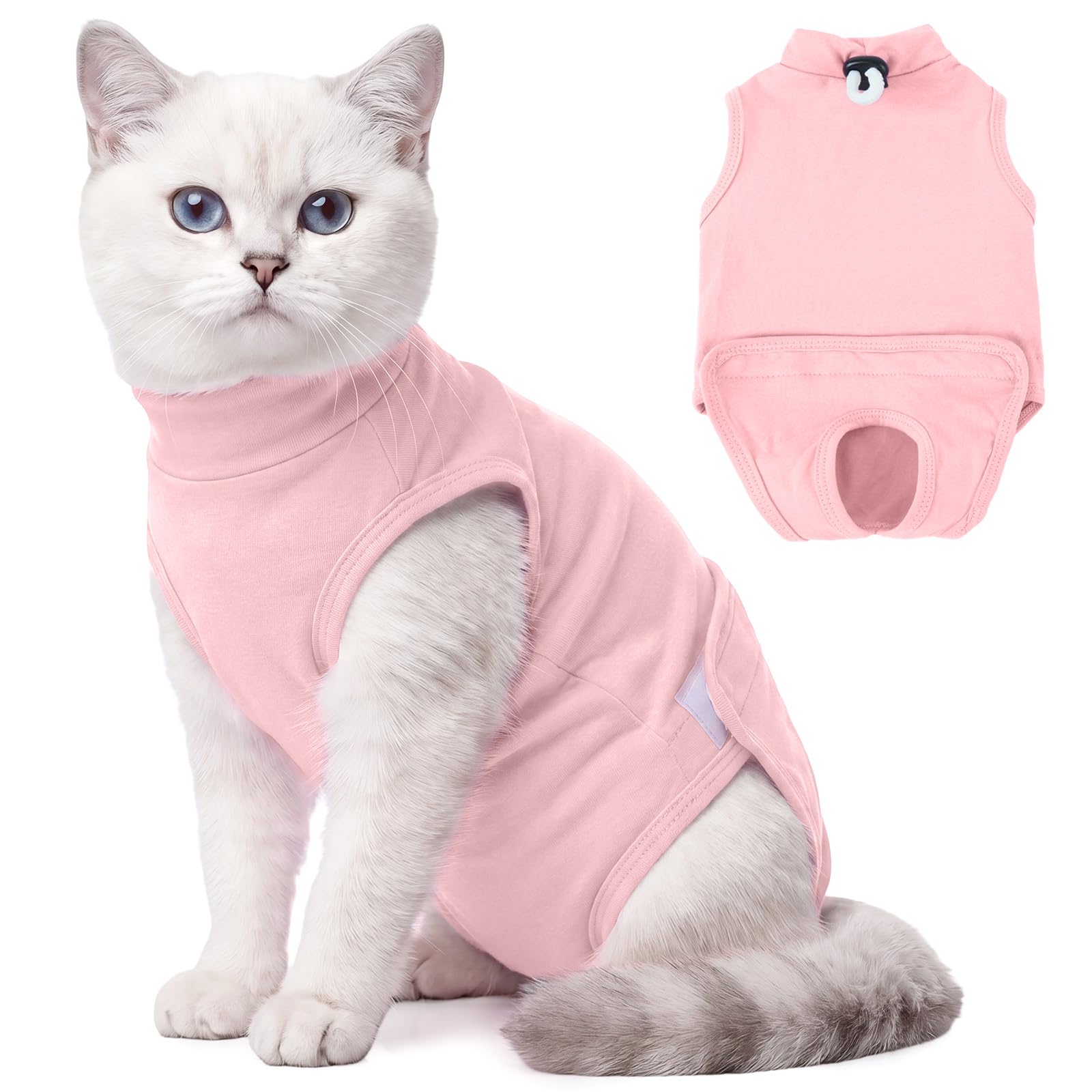 Hjyokuso Cat Recovery Suit for Surgery, Soft Stretchy Cat Onesie, Kitten Surgical Recovery Suit with Snap Opening, Breathable Cat Body Suit After Spay, Comfortable E Collar Alternative Pink S